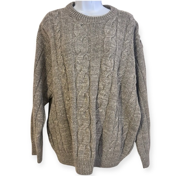 BRUMMEL Sweaters - BRUMMELL Wool Taupe Cable Kit Fisherman’s Sweater Unisex Women XL Men L